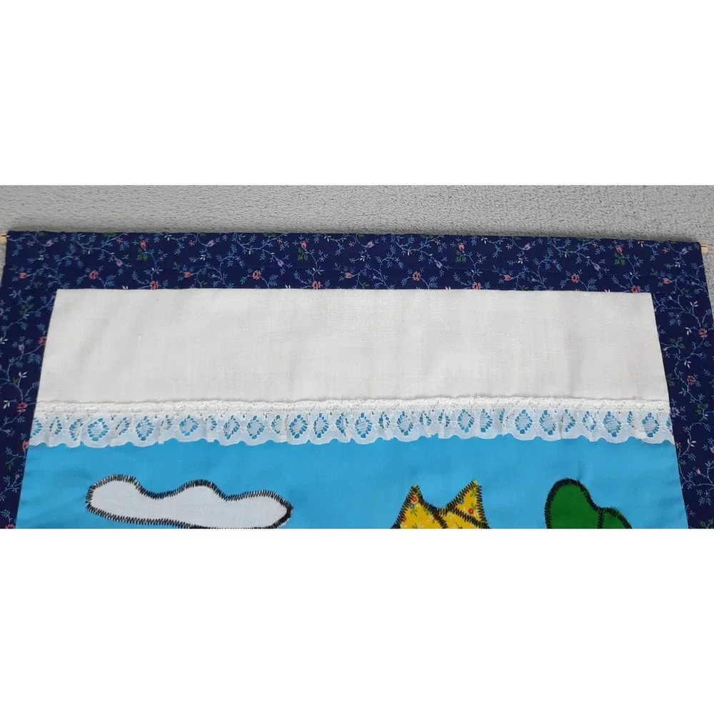 Handmade Applique Wall Hanging Cat Tulips Spring Floral Cottagecore Grandma VTG